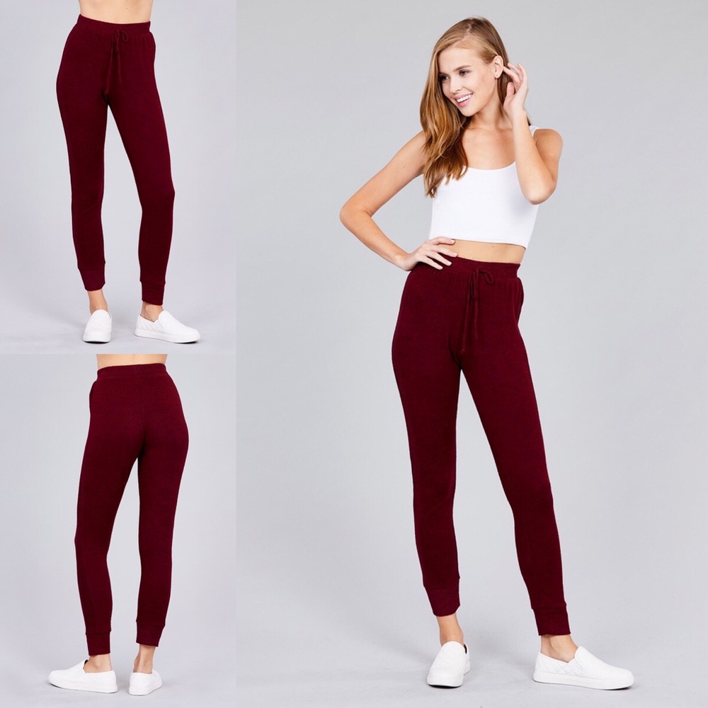 Burgundy Brushed Hacci Joggers